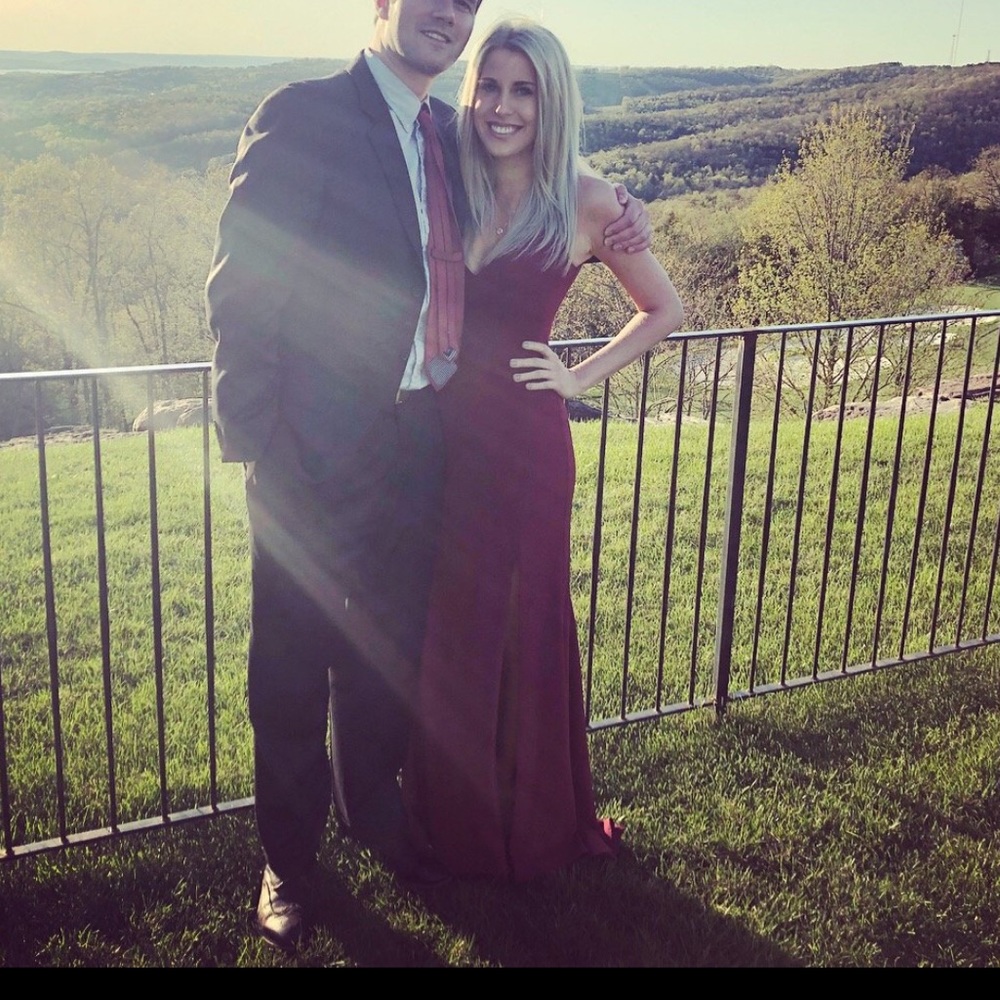 Long red wedding guest dress